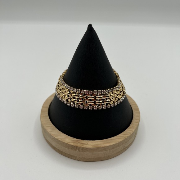 KJL Bracelet Gold-Tone Mesh 7-1/2" w/ Rows White Rhinestones-Excellent condition - Picture 5 of 5